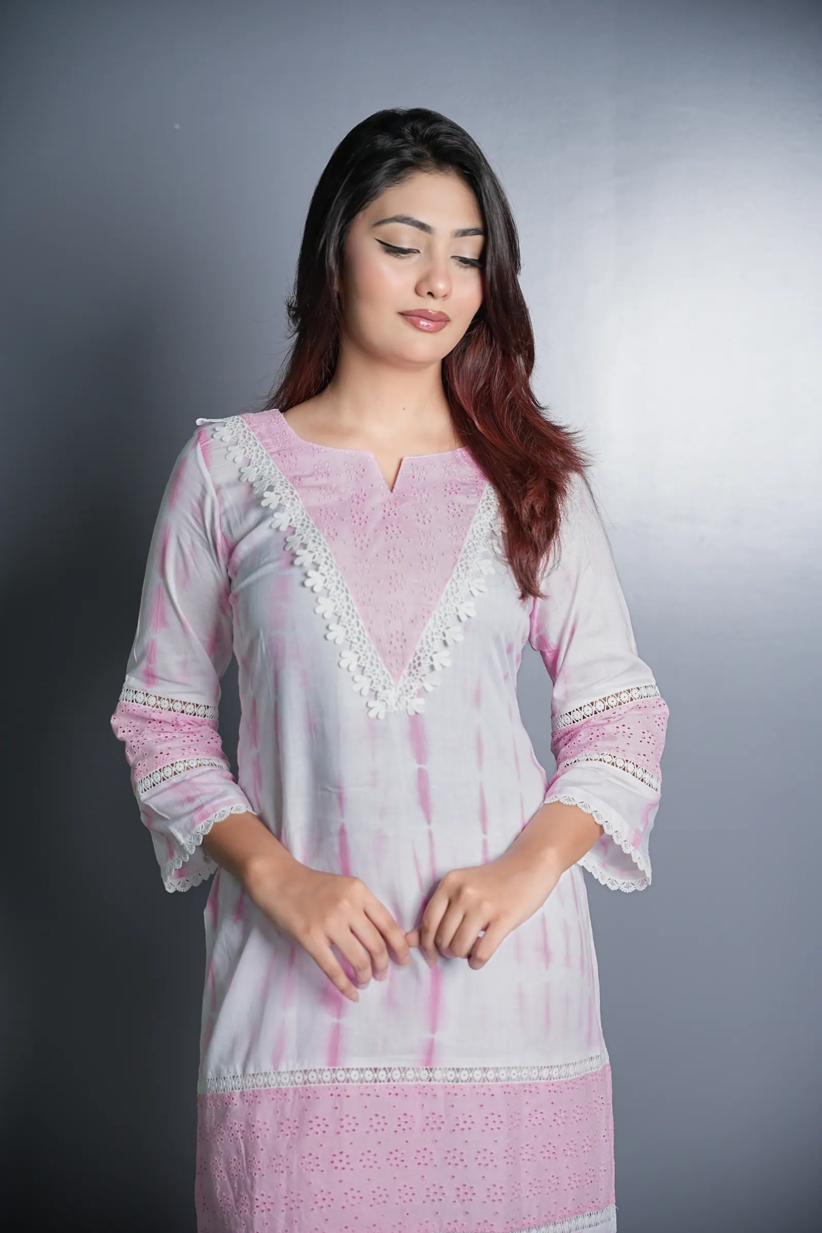 Aloka - Tie-Dye & Chikan Unstitched Fabric Set