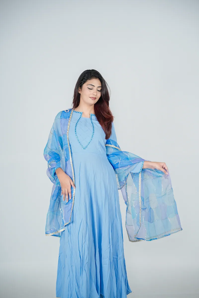 Elina - Soft Silk Gown with Organza Dupatta
