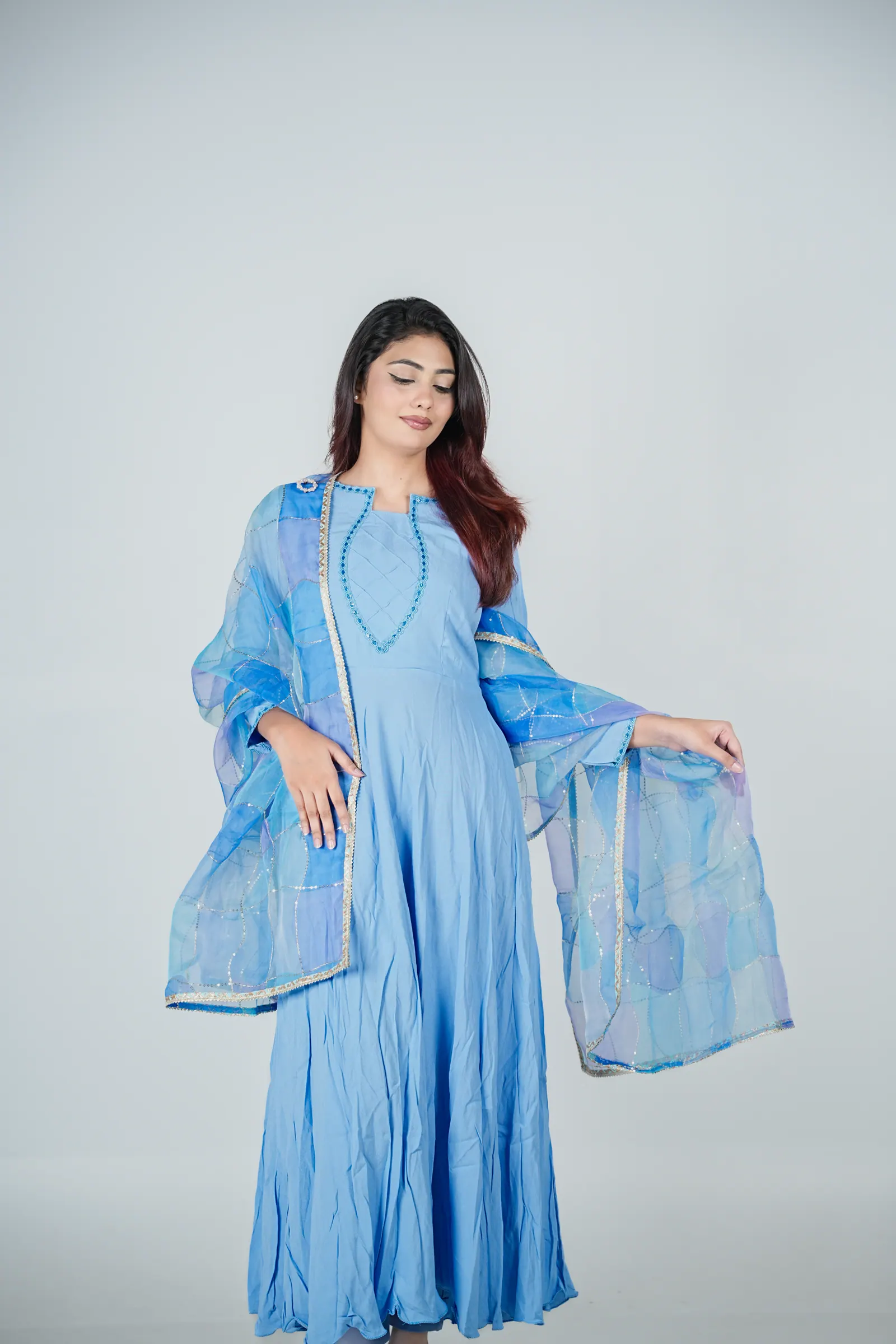 Elina - Soft Silk Gown with Organza Dupatta