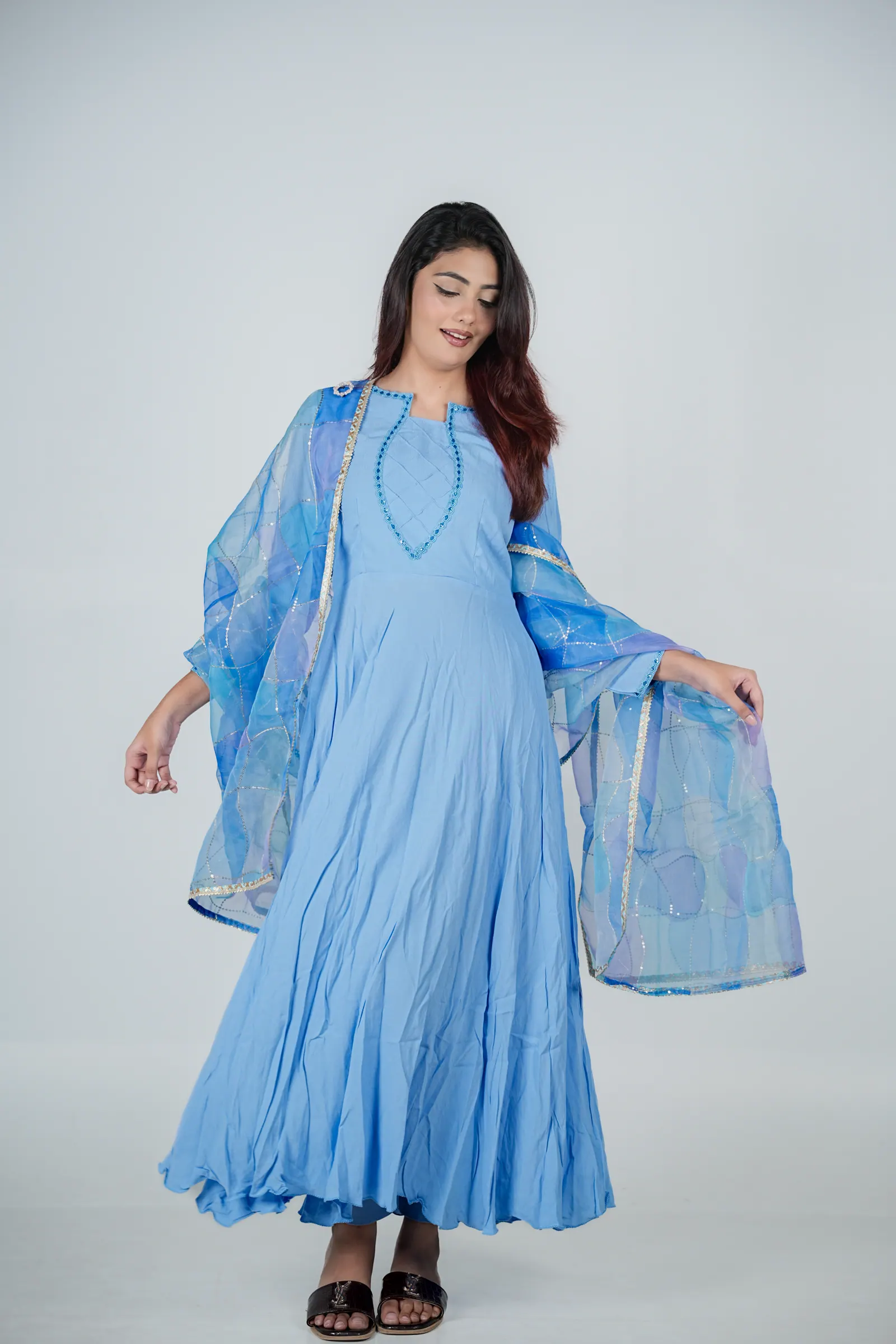 Elina - Soft Silk Gown with Organza Dupatta