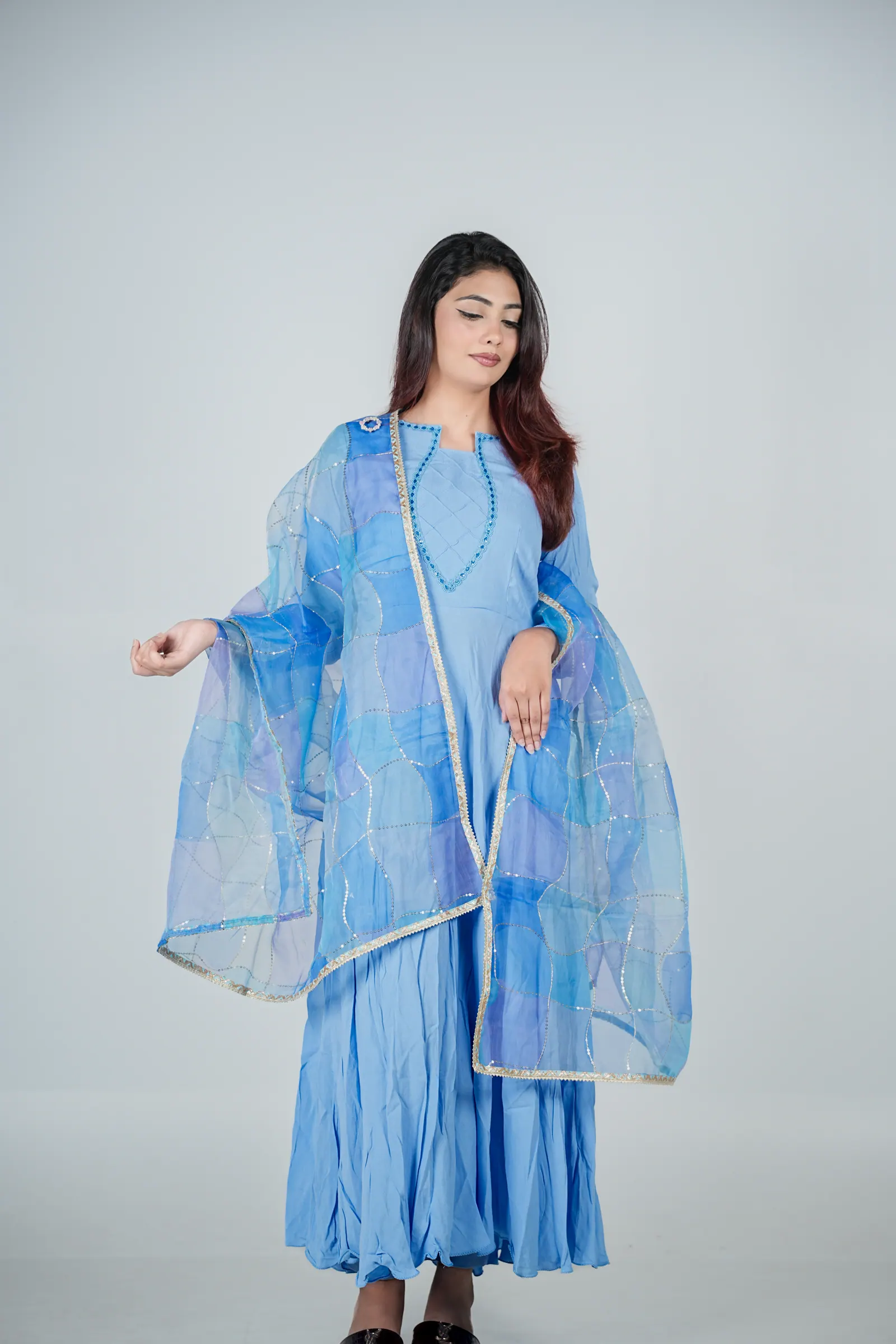 Elina - Soft Silk Gown with Organza Dupatta