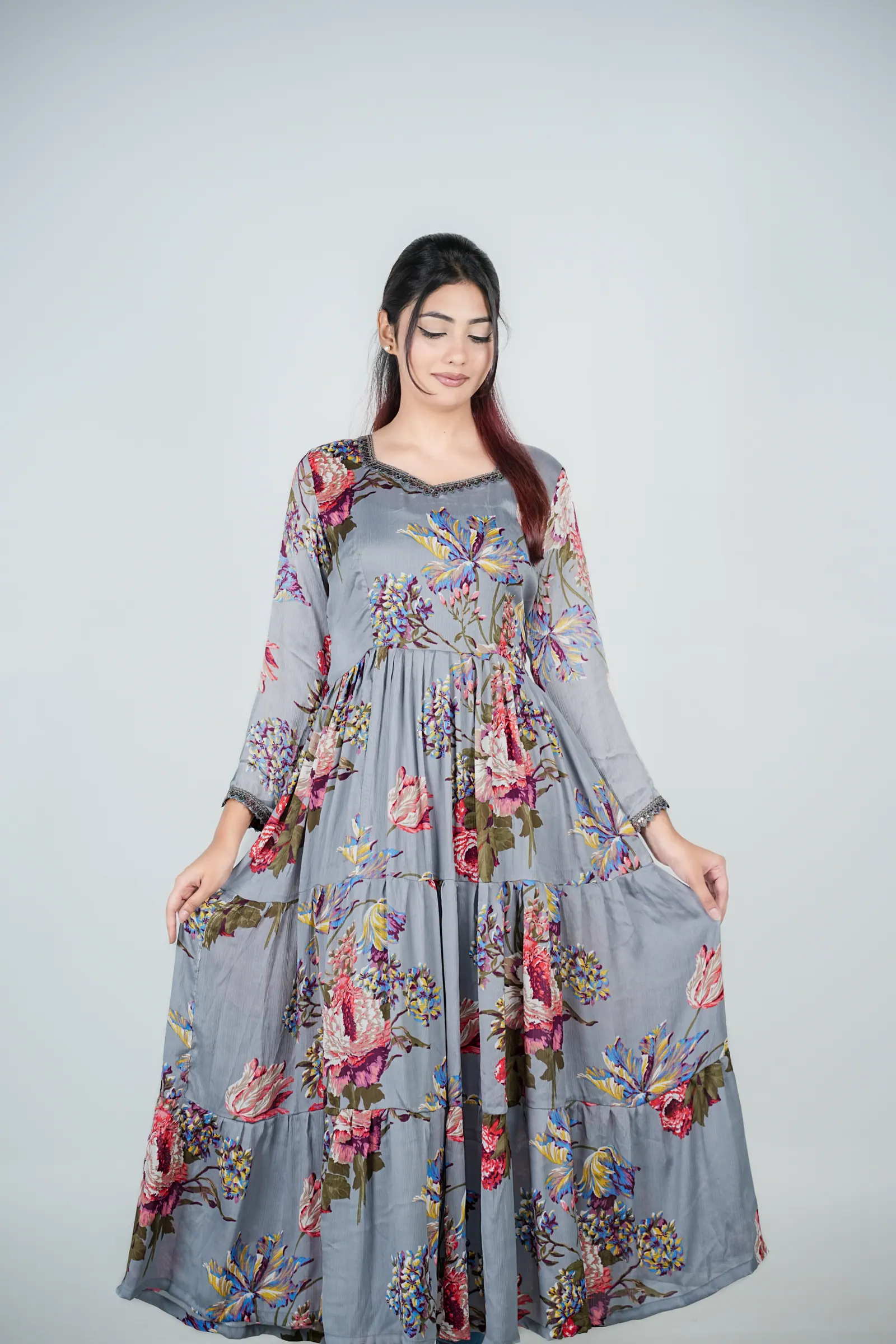 Farah - Printed China Silk Gown