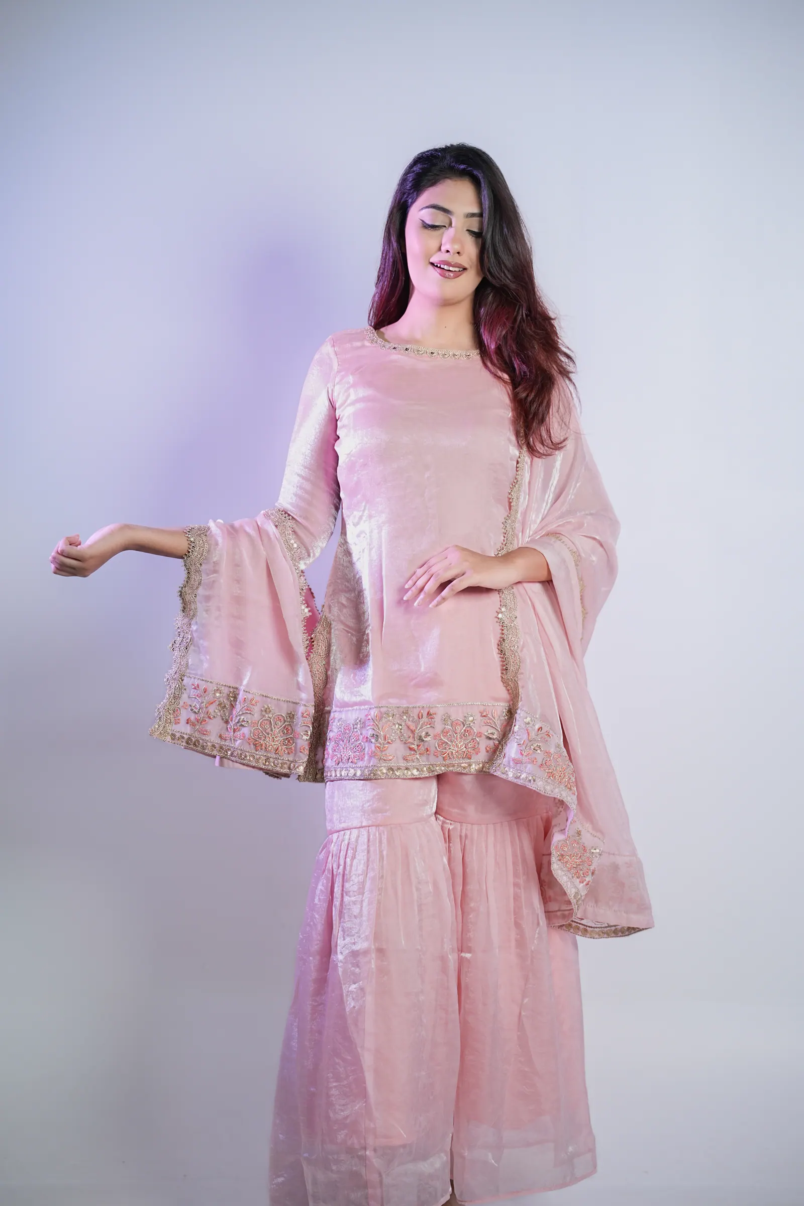 Gulbahar - Fendi Silk Embroidered Sharara Set