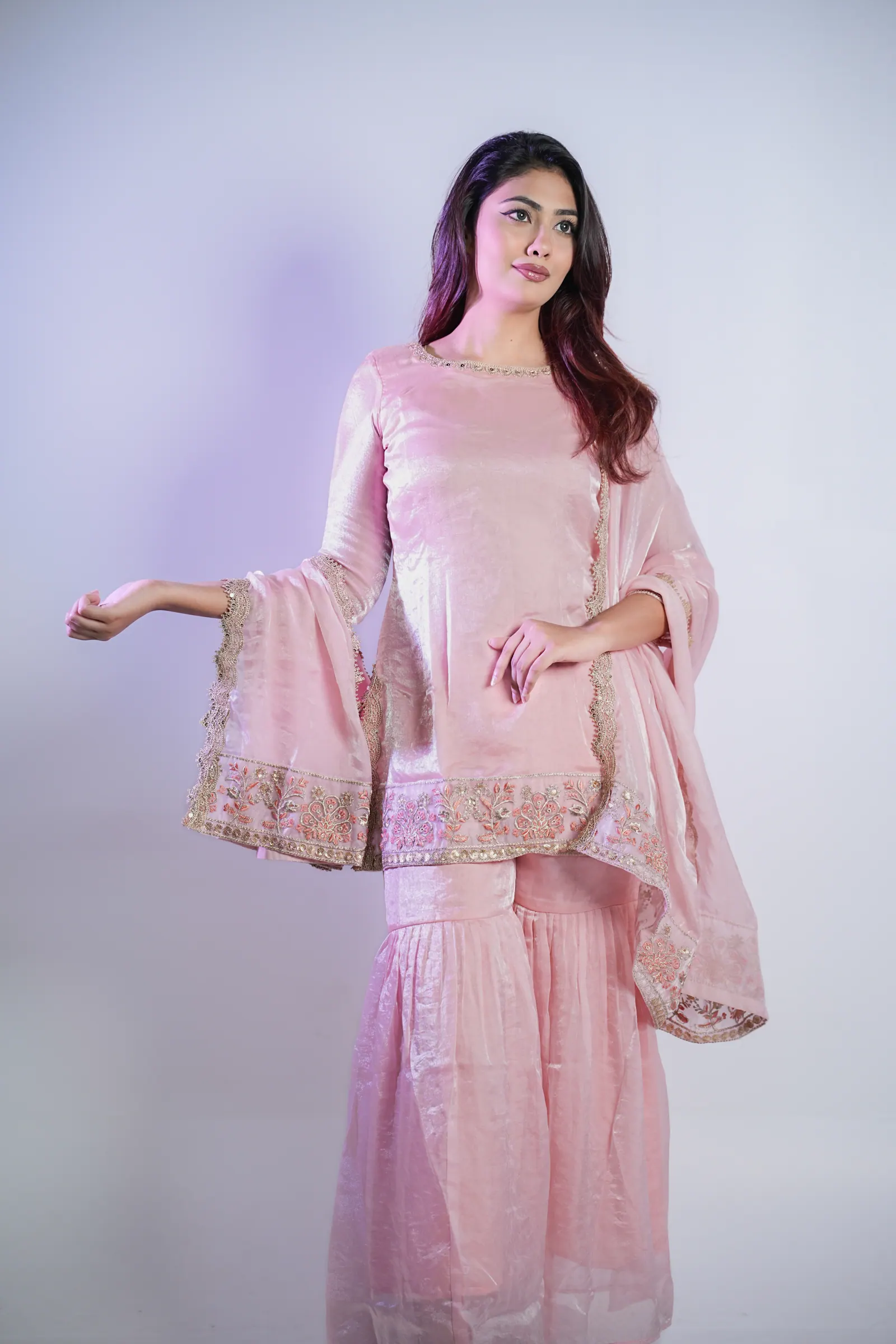 Gulbahar - Fendi Silk Embroidered Sharara Set