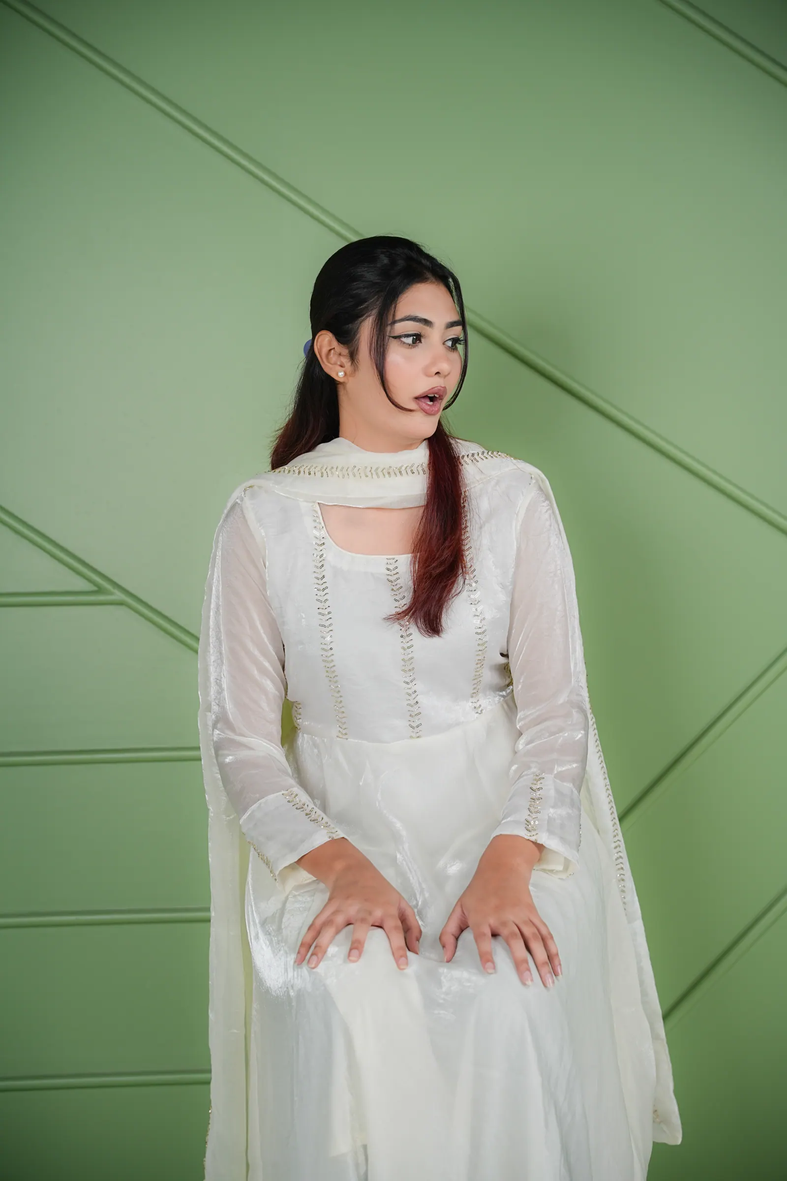 Mahzabin - Fendi Silk Gown with Dupatta