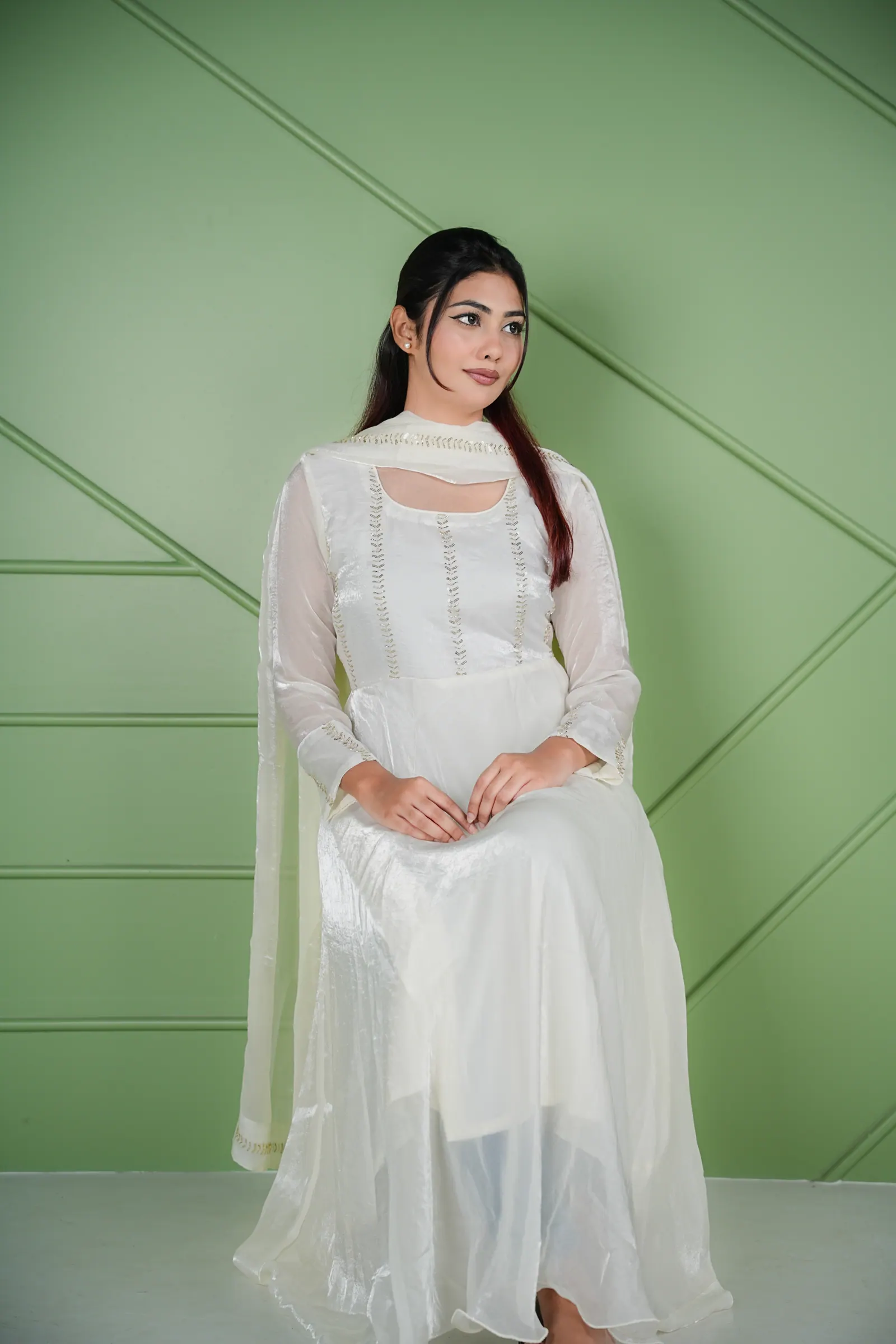 Mahzabin - Fendi Silk Gown with Dupatta