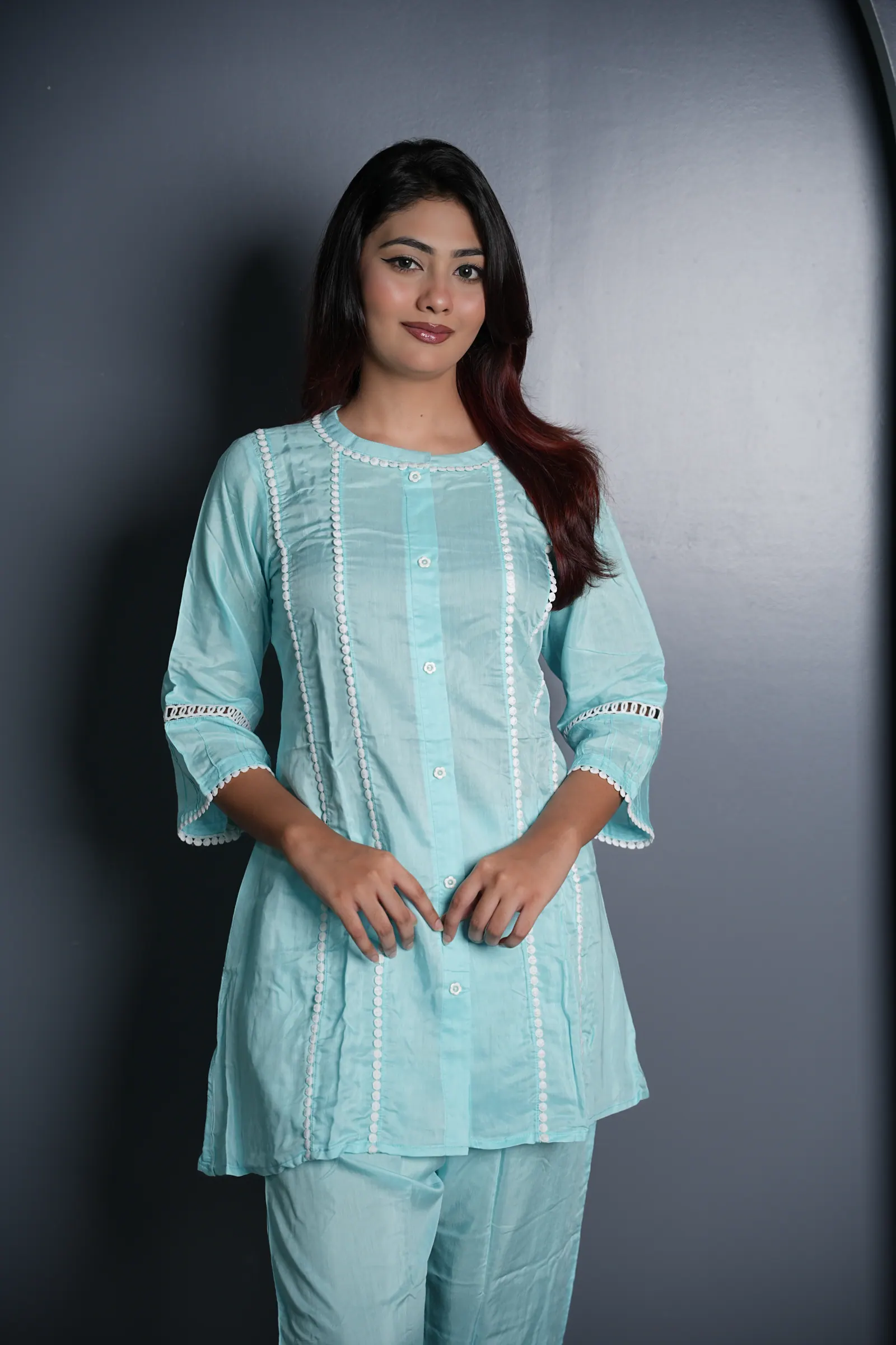 Mehrin - Cotton Co-ord Set with Lace
