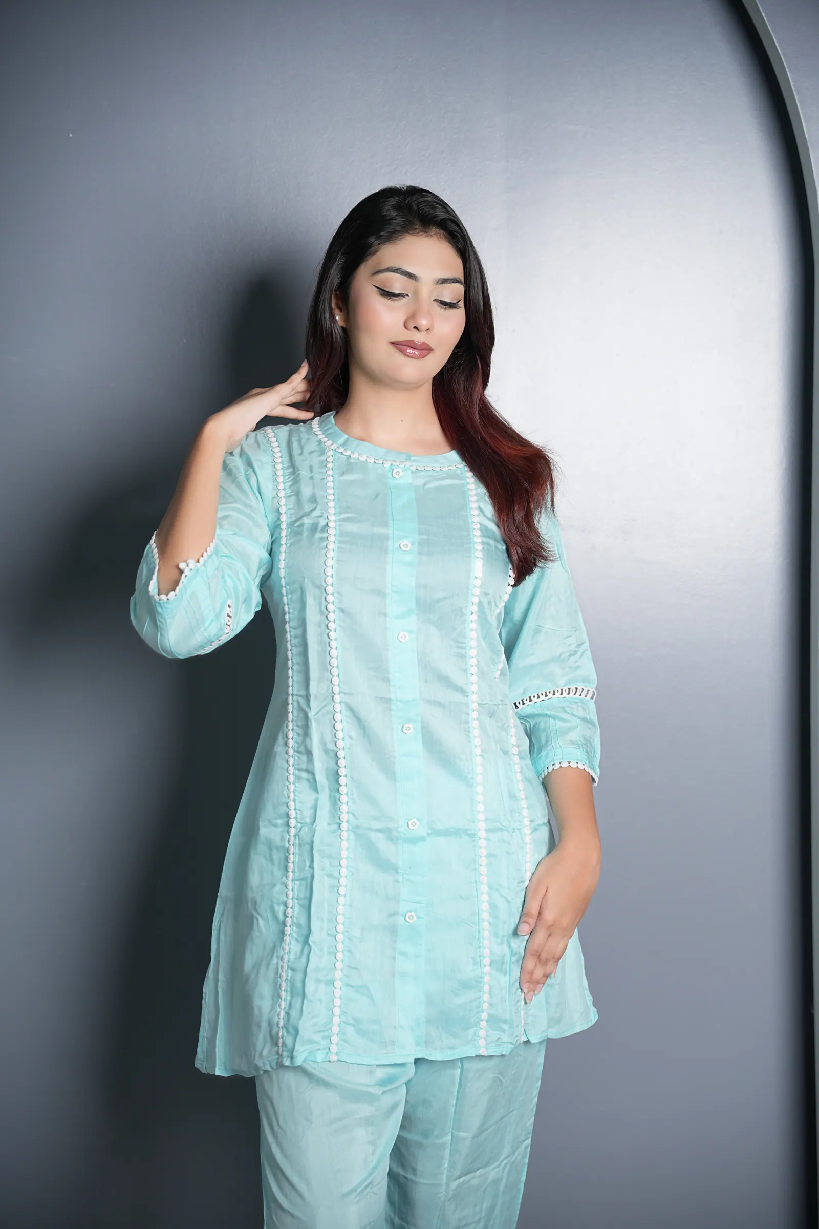 Mehrin - Cotton Co-ord Set with Lace