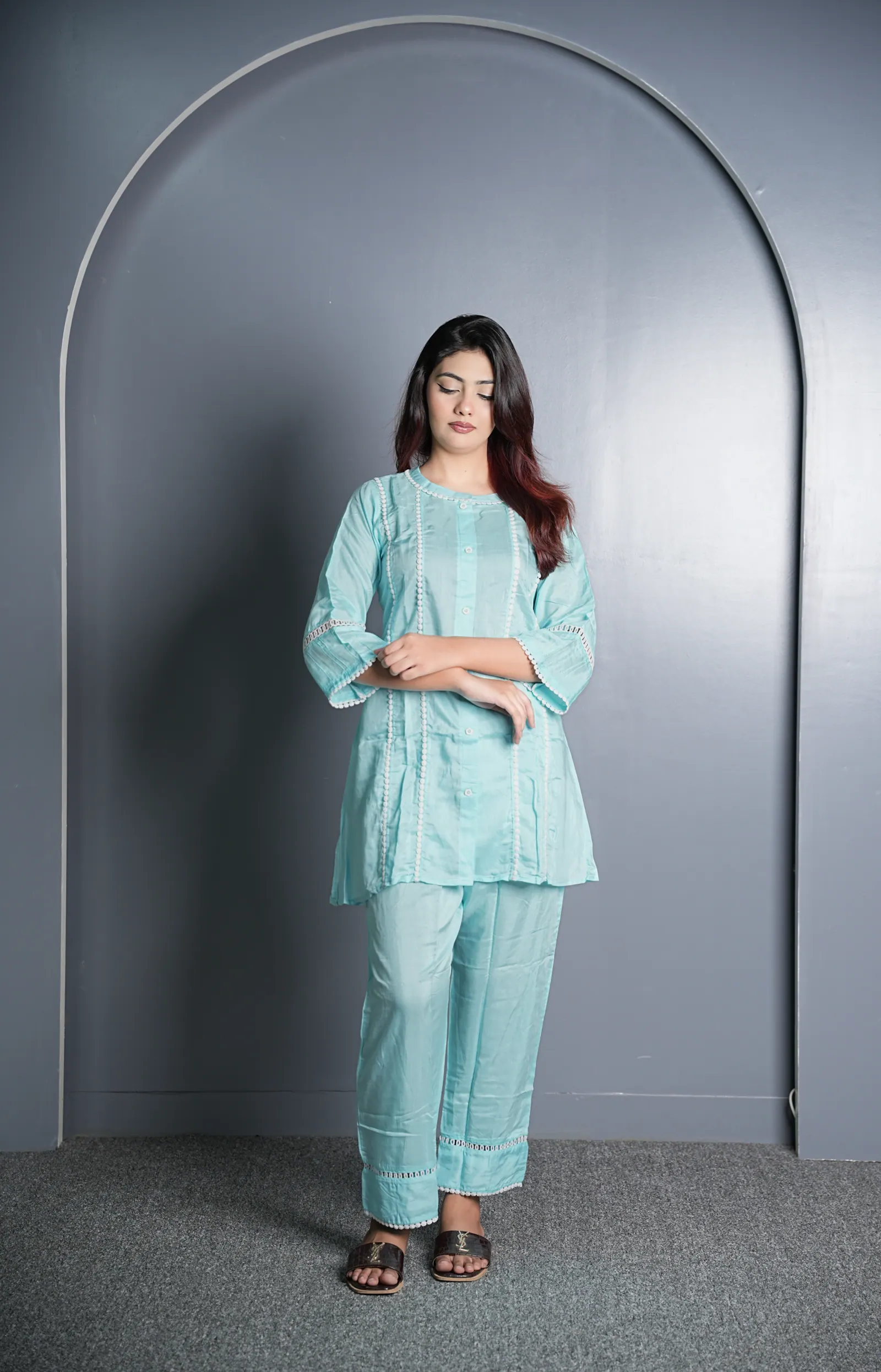 Mehrin - Cotton Co-ord Set with Lace