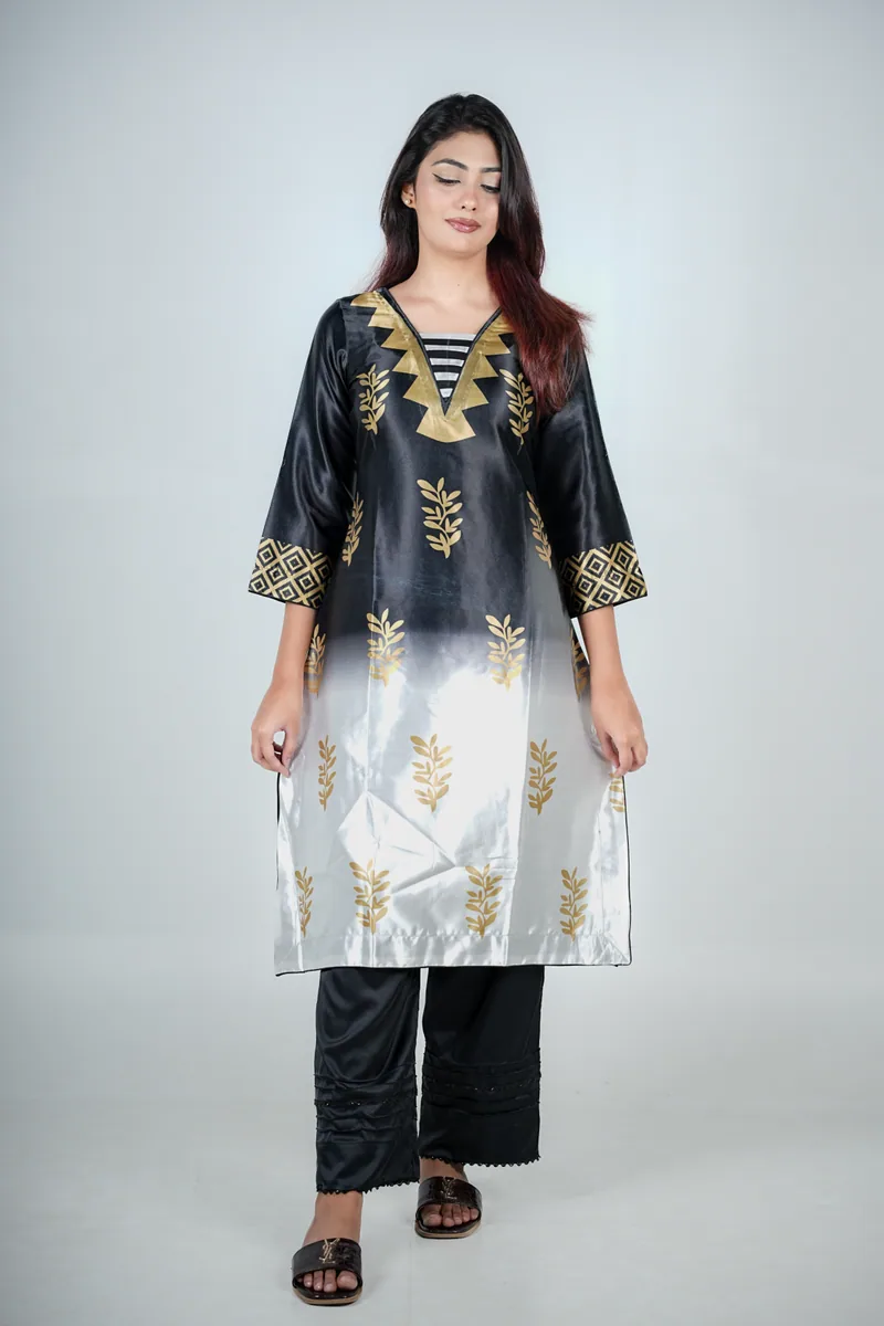 Nishat - Printed Samu Silk Long Kameez