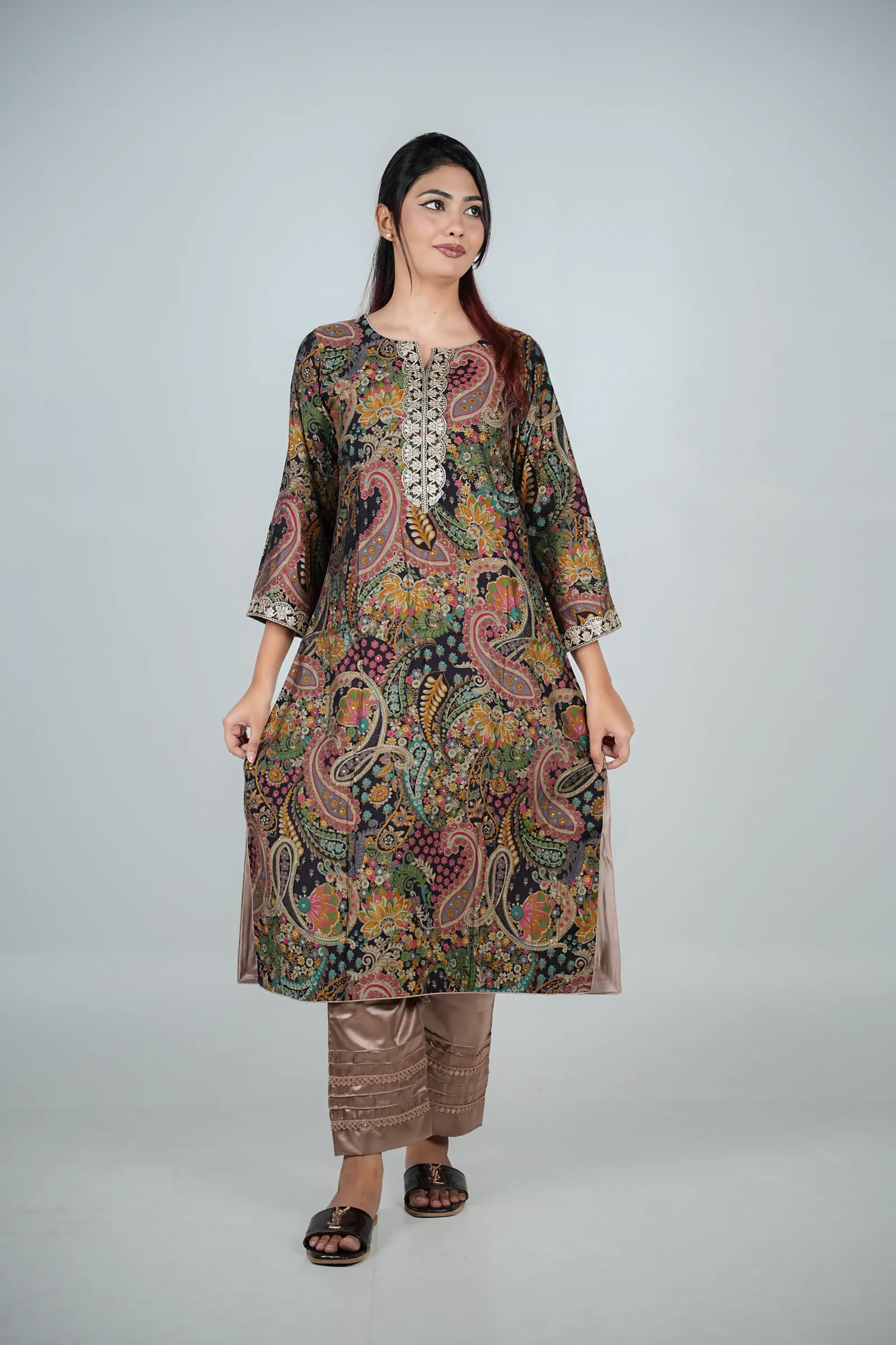 Rupa - Printed Maisha Silk Long Kameez