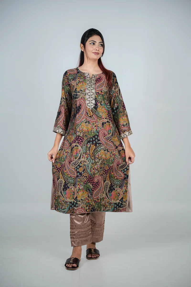 Rupa - Printed Maisha Silk Long Kameez