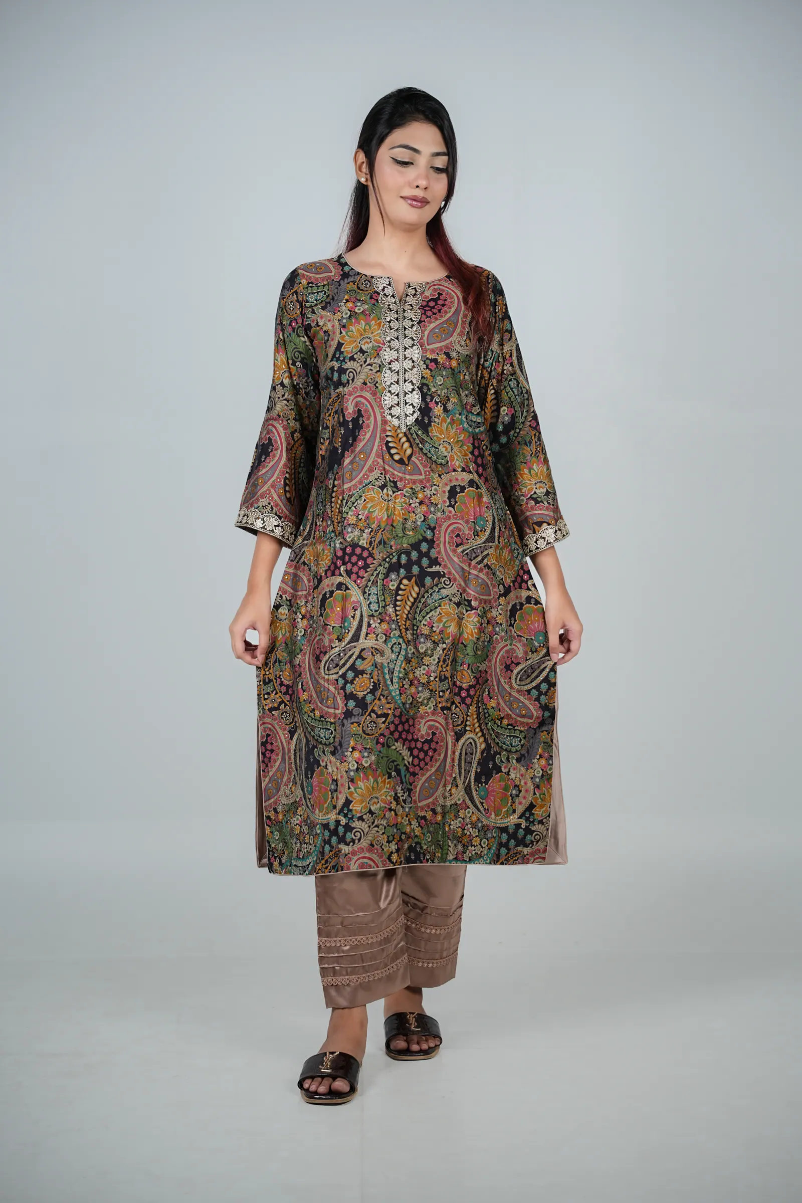 Rupa - Printed Maisha Silk Long Kameez