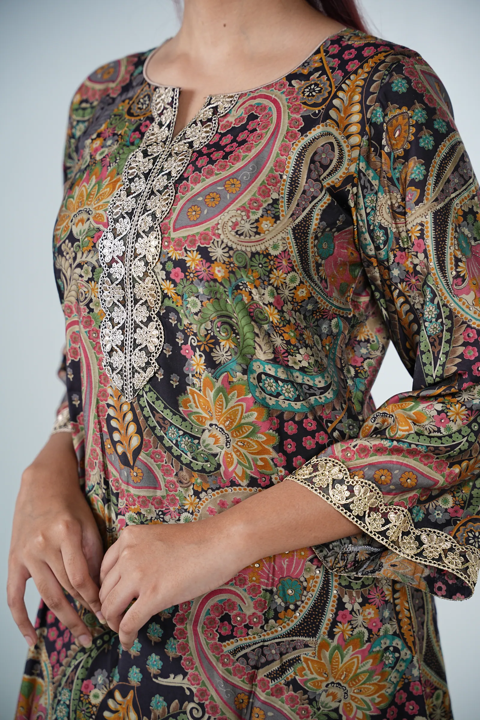 Rupa - Printed Maisha Silk Long Kameez