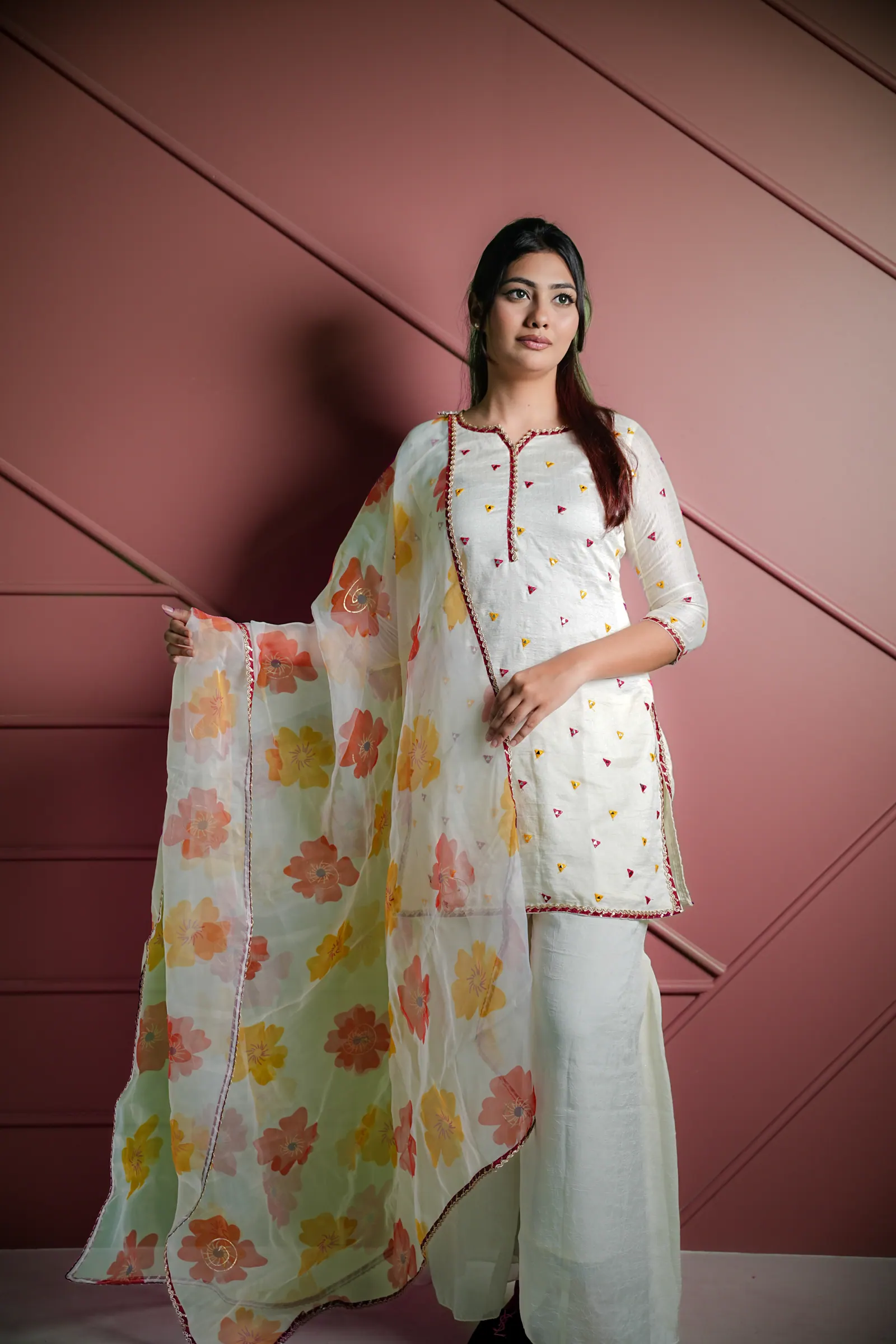 Sitara - Mirror Work Kameez with Organza Dupatta