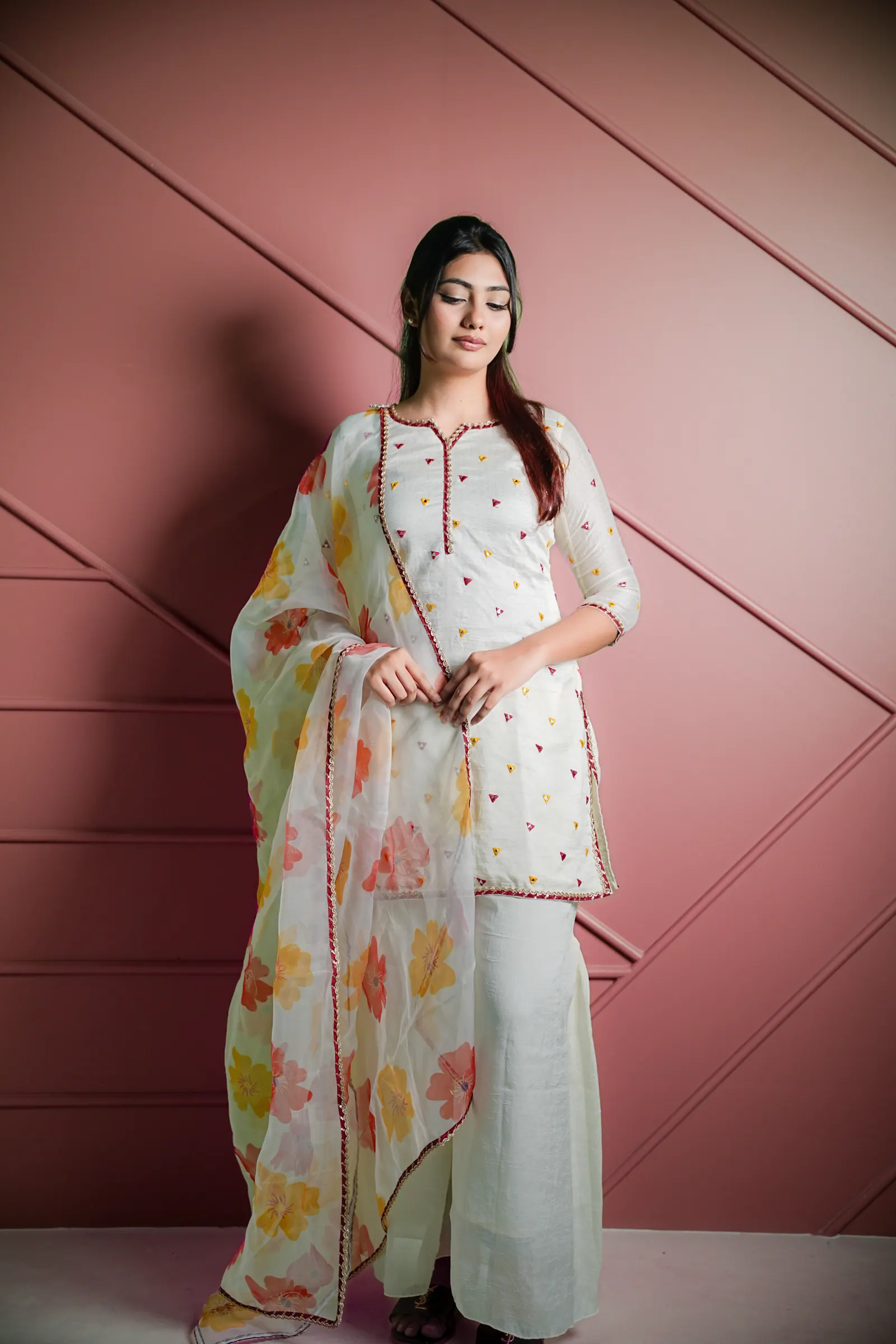 Sitara - Mirror Work Kameez with Organza Dupatta