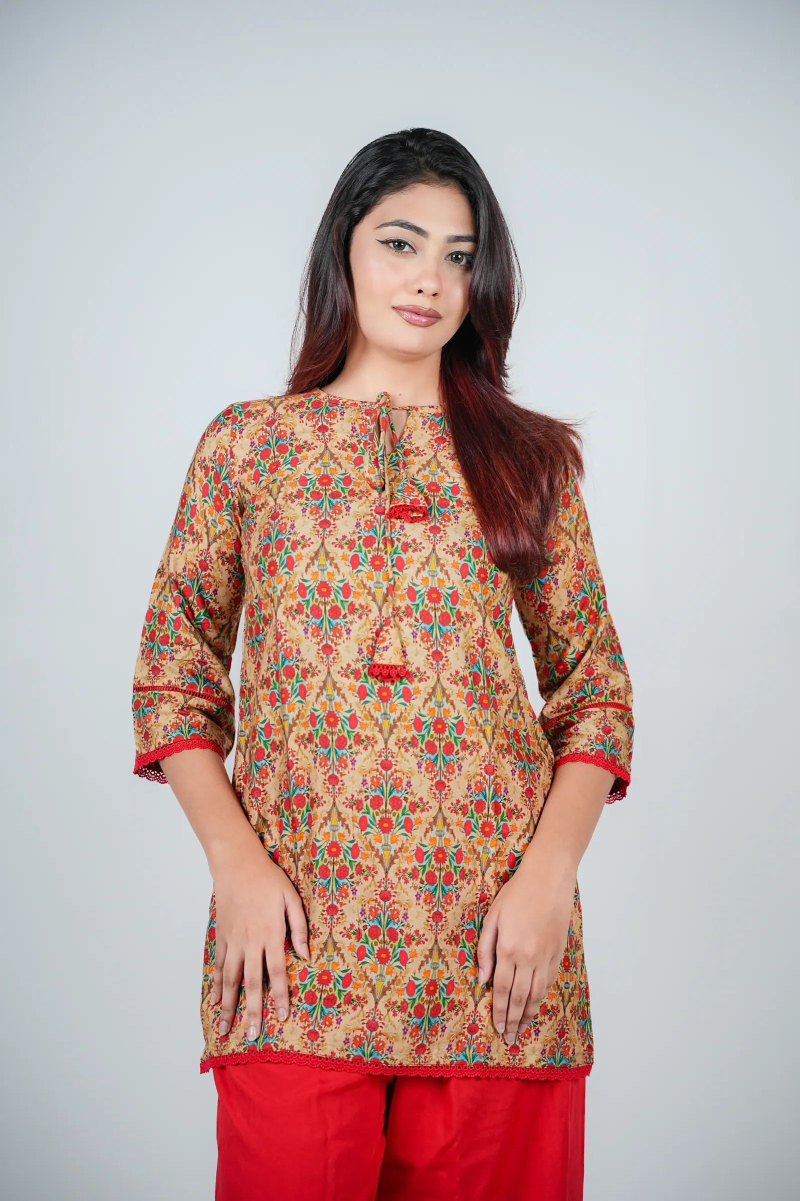 Tisha - Printed Satin Cotton Kurti